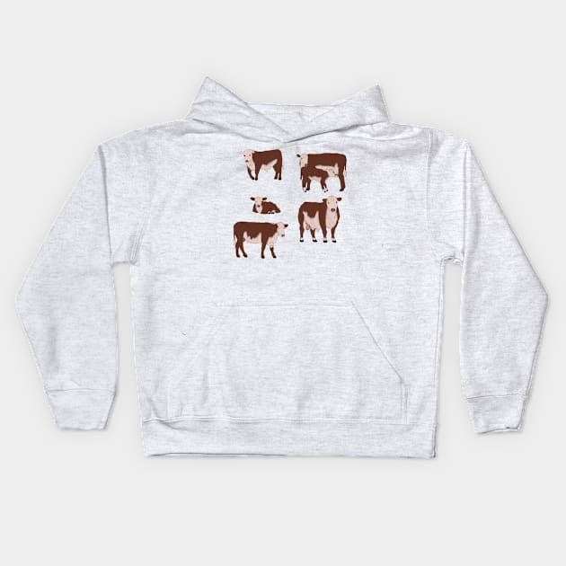 Hereford Cattle Pack Kids Hoodie by TrapperWeasel